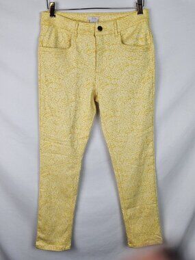 Eric Women's Pants Size 8 Yellow Print Slim Leg  Ankle Casual Pants